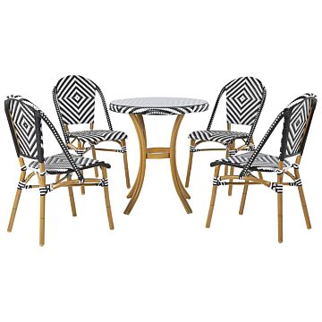 4 Seater Garden Dining Set Black And White Pe Rattan Top Ø 70 Table And 4 Stackable Aluminium Frame Beliani