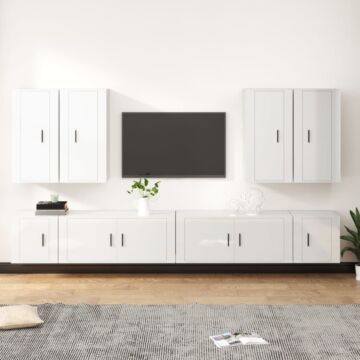 Vidaxl 8 Piece Tv Cabinet Set High Gloss White Engineered Wood