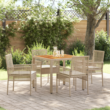 Vidaxl 5 Piece Garden Dining Set With Cushions Beige Poly Rattan