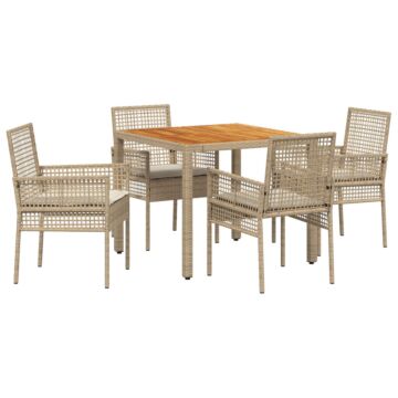 Vidaxl 5 Piece Garden Dining Set With Cushions Beige Poly Rattan