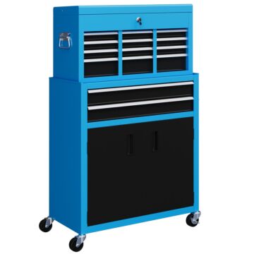 Homcom Portable Tool Box, Metal Tool Chest On Wheels With 6 Drawers For Garage And Workshop, Blue