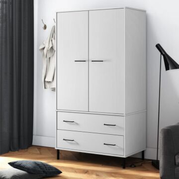 Vidaxl Wardrobe With Metal Legs White 90x55x172.5 Cm Solid Wood Oslo