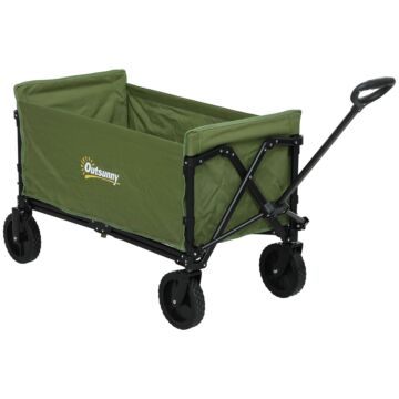 Outsunny 120l Folding Garden Trolley Cart, Outdoor Collapsible Wagon With Wheels And Adjustable Handle For Beach, Camping, Festival, Green