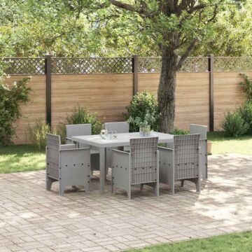 Vidaxl 7 Piece Garden Dining Set Light Grey Poly Rattan