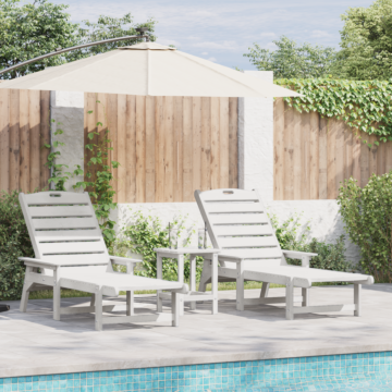 Vidaxl 3 Piece Garden Lounge Set White Hdpe, Vidaxl Sun Lounger White 53x162x98.5 Cm Hdpe, Vidaxl Adirondack Side Table White 38x38x45 Cm Hdpe
