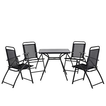 Outdoor Dining Set Black Steel 5 Pieces Table Folding Chairs 4 Seater Modern Garden Beliani
