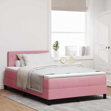 Vidaxl Box Spring Bed With Mattress & Led Pink 120x190 Cm Velvet
