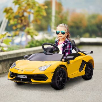 Homcom Lamborghini Licensed 12v Kids Electric Car W/ Butterfly Doors, Easy Transport Remote, Music, Horn, Suspension - Yellow