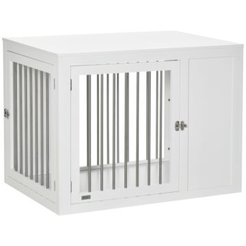Pawhut Furniture Style Dog Crate, End Table Pet Cage Kennel, Indoor Decorative Dog House, With Double Doors, Locks, For Medium & Large Dogs, White