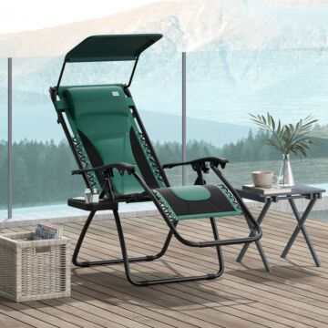Outsunny Zero Gravity Lounger Chair, Folding Reclining Patio Chair With Shade Cover, Cup Holder, Soft Cushion And Headrest For Poolside, Camping, Green