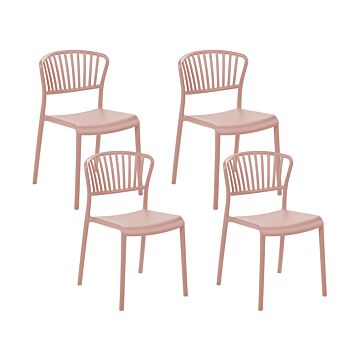 Set Of 4 Dining Chairs Pink Plastic Indoor Outdoor Garden Stacking Minimalistic Style Beliani