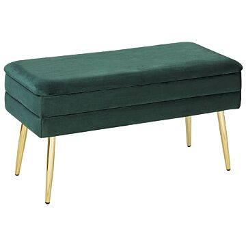 Bedroom Storage Bench Dark Green Polyester Velvet Upholstery Golden Legs Glam Design Solid Colour Living Room Furniture Beliani