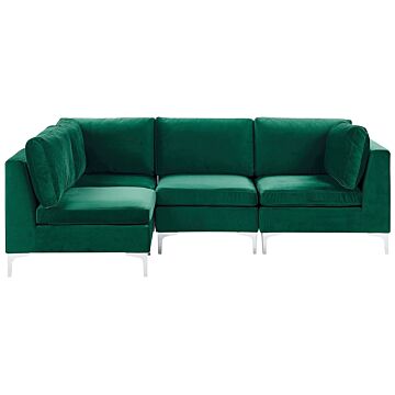Right Hand Modular Corner Sofa Green Velvet 4 Seater L-shaped Silver Metal Legs Glamour Style Beliani
