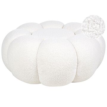 Pouffe White Boucle Round 60 X 60 X 27 Cm Footstool Accent Upholstery Modern Living Room Bedroom Furniture Beliani