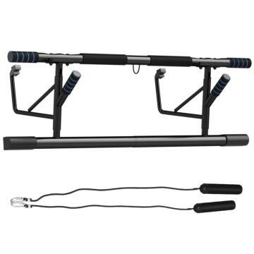 Sportnow Pull-up Bar Doorway, No Drilling Chin-up Bar Push Up Stand With Resistance Bands And Padded Handles For Home Gym Exercise, Blue