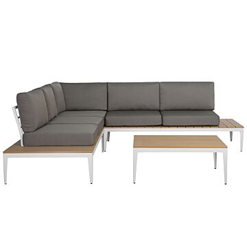 Garden Corner Sofa Set Grey Cushions Slatted Design Table 5 Seater Modern Conversation Set Beliani