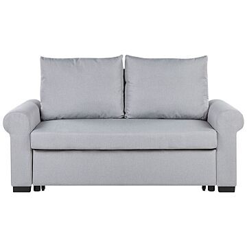 Sofa Bed Light Grey Polyester Fabric 2 Seater Pull-out Convertible Sleeper Retro Beliani