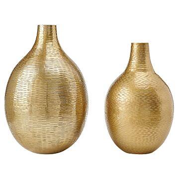 Set Of 2 Flower Pots Gold Aluminium Decorative Handmade Pot Modern Indoor Decor Beliani