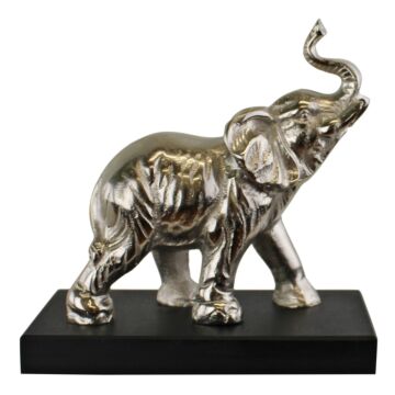 Ornamental Silver Metal Elephant On Plinth