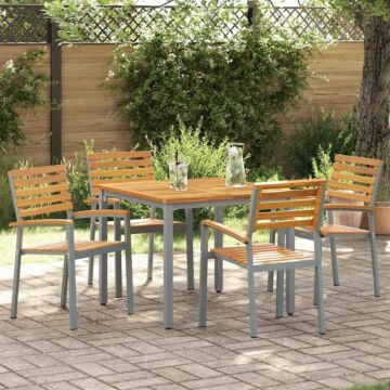 Vidaxl 5 Piece Garden Dining Set Solid Wood Acacia And Metal