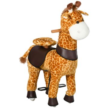 Homcom Riding Horse For Kids Ride On Giraffe Toy With Wheels Mechanical Rocking Pony Gift For 3-6 Years Girls Boys
