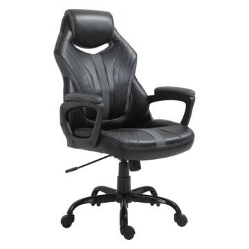 Vinsetto Gaming Chair Swivel Home Office Computer Racing Gamer Desk Chair Faux Leather With Wheels, Black Grey