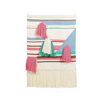 Wall Hanging Multicolour Cotton Handwoven With Tassels Wall Décor Hanging Decoration Retro Style Living Room Bedroom Beliani