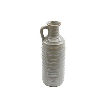 Ceramic Grey Ribbed Vase With Handle 34cm