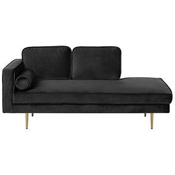 Chaise Lounge Black Velvet Upholstered Left Hand Orientation Metal Legs Bolster Pillow Modern Design Beliani