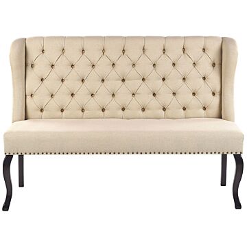 Kitchen Sofa Beige Polyester Fabric Upholstery 2-seater Wingback Tufted Black Cabriole Legs Beliani