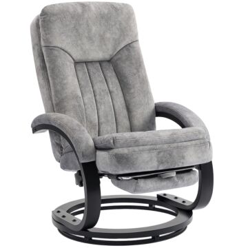 Homcom Swivel Recliner Chair With Footrest, Manual Recliner Armchair With Wooden Base, Plush Velvet Upholstered Reclining Chair For Living Room, Bedroom, Office, Grey