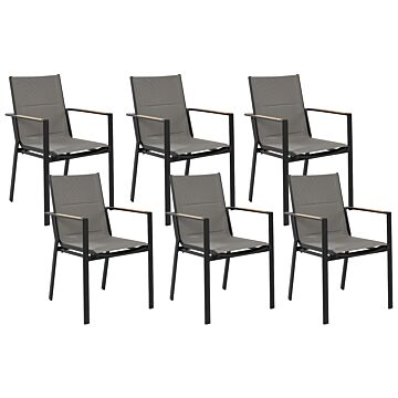 Set Of 6 Garden Dining Chairs Black Aluminium Frame With Cushions Design Modern Beliani
