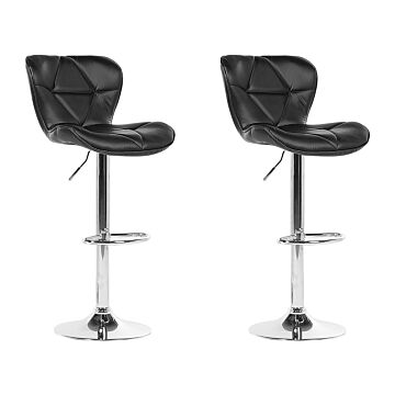 Set Of 2 Bar Stool Black Faux Leather Swivel Adjustable Height Modern Kitchen Bar Chair Beliani