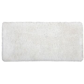 Shaggy Area Rug High-pile Carpet Solid White Polyester Rectangular 80 X 150 Cm Beliani