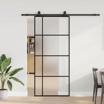 Vidaxl Sliding Door With Hardware Set Black 90x205 Cm Esg Glass