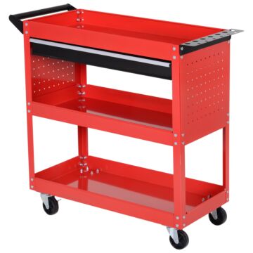 Durhand 3-tier Tool Trolley Cart Storage Shelf Roller Cabinet Diy Box Garage Workshop With Drawer Red