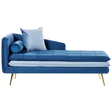 Chaise Lounge Blue Velvet Left Hand Tufted Buttoned Thickly Padded With Cushions Left Hand Living Room Furniture Beliani