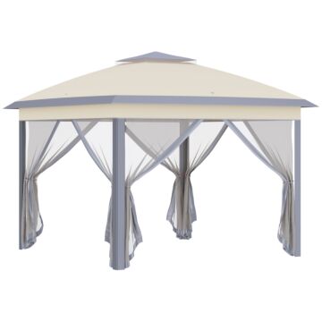 Outsunny 11' X 11' Pop Up Canopy, Double Roof Foldable Canopy Tent With Zippered Mesh Sidewalls, Height Adjustable And Carrying Bag, Event Tent Beige