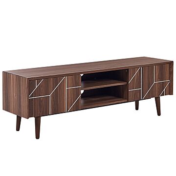Tv Stand Dark Wood For Up To 70ʺ Tv Media Unit With 2 Cabinets Shelves Beliani