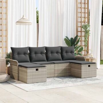 Vidaxl 6 Piece Garden Sofa Set With Cushions Light Grey Poly Rattan