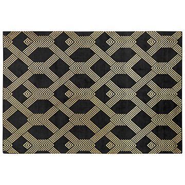 Rug Black With Gold Geometric Pattern Viscose With Cotton 160 X 230 Cm Style Modern Glam Beliani