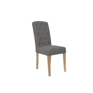 Button Back Upholstered Chair Dark Grey/oak