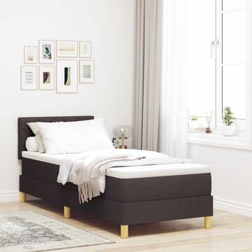 Vidaxl Box Spring Bed With Mattress & Led Dark Brown 80x200 Cm Fabric