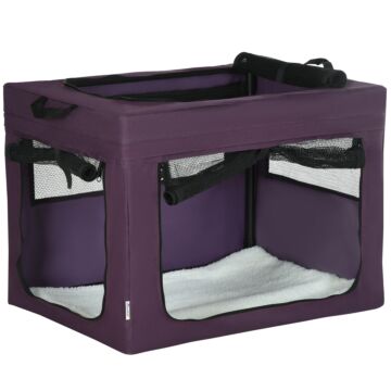 Pawhut Pet Carrier Portable Cat Carrier Foldable Dog Bag For Miniature And Small Dogs, 69 X 51 X 51 Cm, Purple