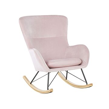 Rocking Chair Pink Velvet Metal Legs Wooden Skates