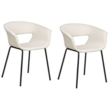 Set Of 2 Dining Chairs Beige Polyester Seats Metal Legs For Dining Room Kitchen Beliani