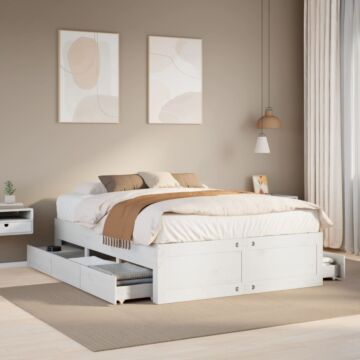 Vidaxl Bed Frame Without Mattress With Drawers White 150x200 Cm King Size Solid Wood Pine