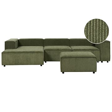 Modular Right Hand Sofa Green Corduroy 3 Seater With Ottoman Sectional Corner Sofa With Black Legs Modern Living Room Beliani