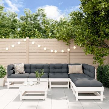 Vidaxl 7 Piece Garden Lounge Set White Solid Wood Pine