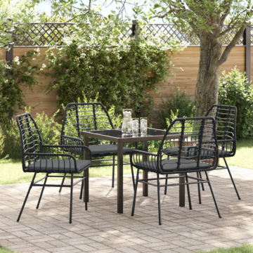 Vidaxl 5 Piece Garden Dining Set With Cushions Black Poly Rattan